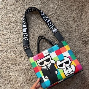 Karl Lagerfeld Colorblock Tote Bag with Logo Strap